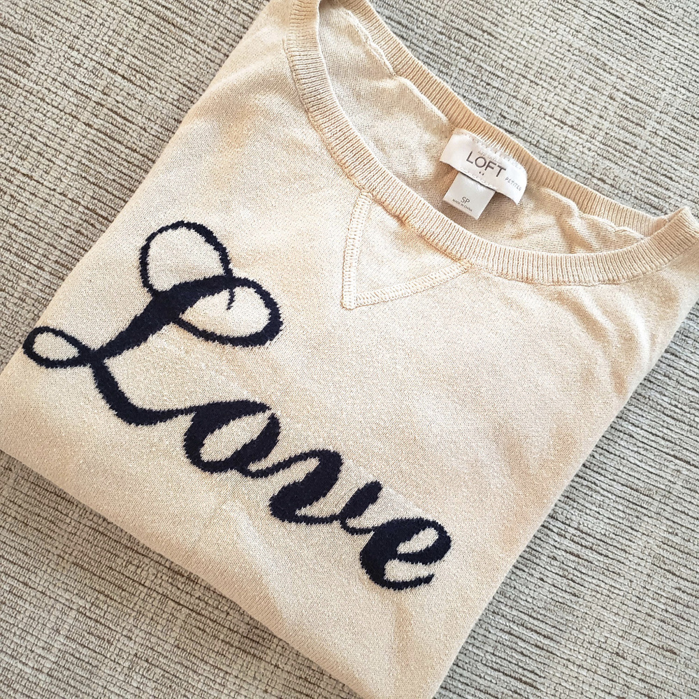 ANN TAYLOR LOFT • Beige "LOVE" Knit Sweater - SP